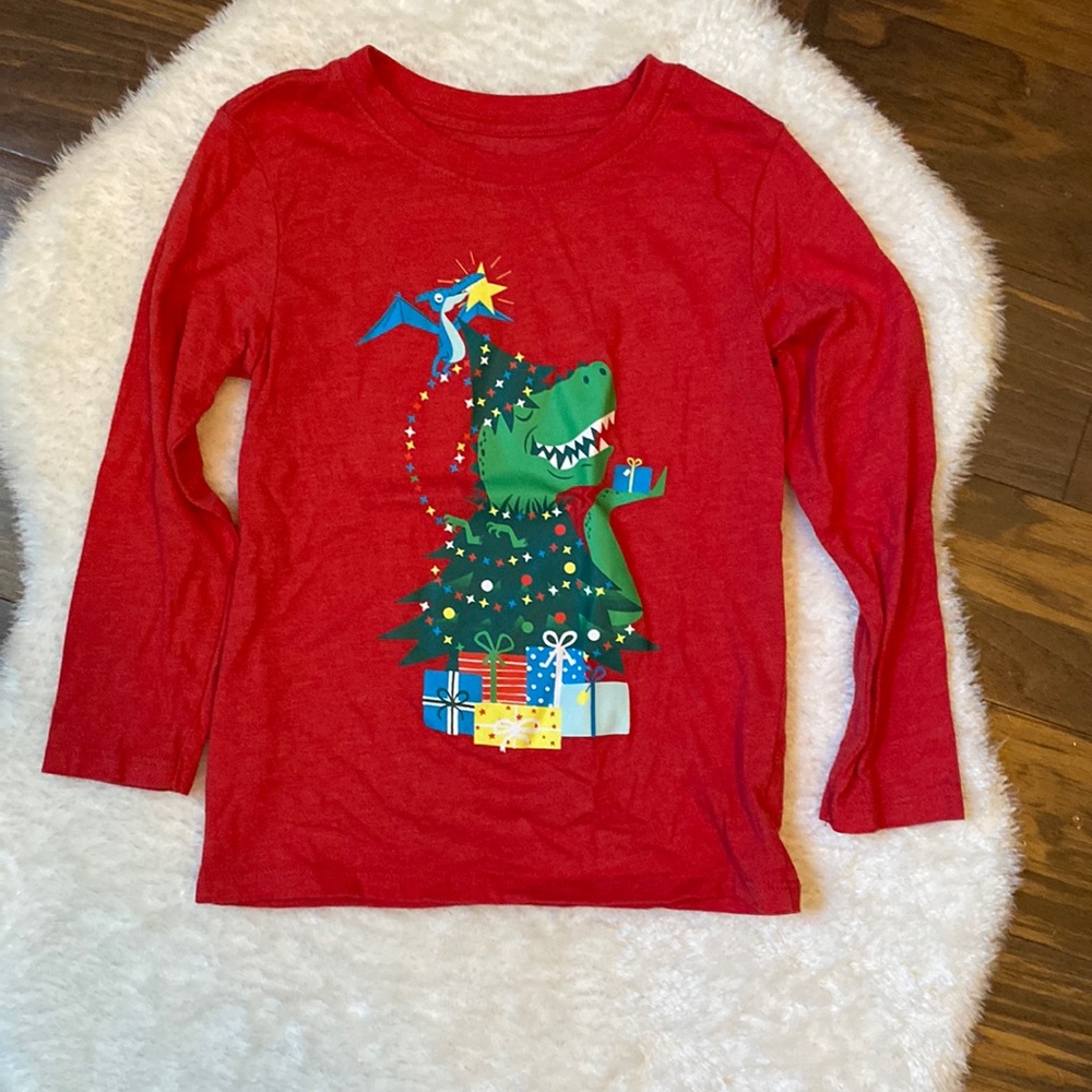 Cat & Jack dinosaur red Christmas long sleeve tshirt